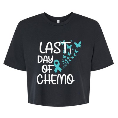 Women Last Day Of Chemo Cute Graphic Ovarian Cancer Awareness Vneck Bella+Canvas Jersey Crop Tee