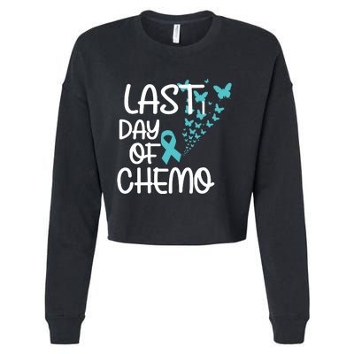 Women Last Day Of Chemo Cute Graphic Ovarian Cancer Awareness Vneck Cropped Pullover Crew