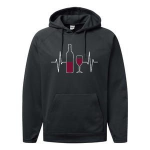 Wine Lover Ekg Heartbeat Line Performance Fleece Hoodie