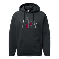 Wine Lover Ekg Heartbeat Line Performance Fleece Hoodie