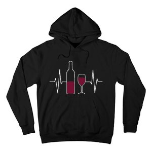 Wine Lover Ekg Heartbeat Line Hoodie