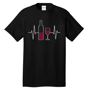 Wine Lover Ekg Heartbeat Line Tall T-Shirt