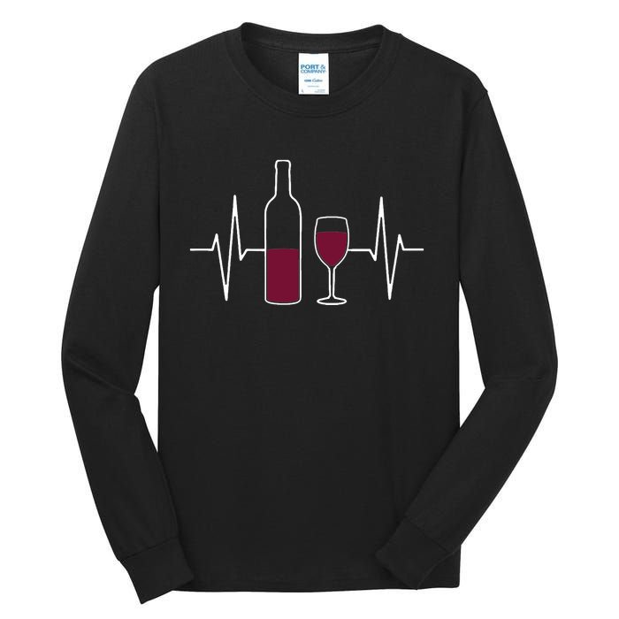 Wine Lover Ekg Heartbeat Line Tall Long Sleeve T-Shirt