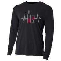 Wine Lover Ekg Heartbeat Line Cooling Performance Long Sleeve Crew