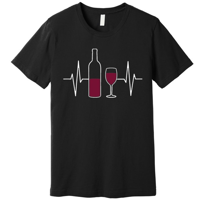 Wine Lover Ekg Heartbeat Line Premium T-Shirt