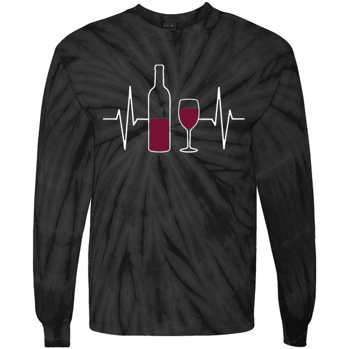 Wine Lover Ekg Heartbeat Line Tie-Dye Long Sleeve Shirt