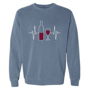 Wine Lover Ekg Heartbeat Line Garment-Dyed Sweatshirt