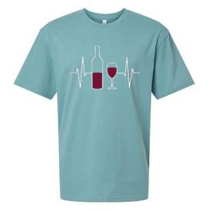 Wine Lover Ekg Heartbeat Line Sueded Cloud Jersey T-Shirt