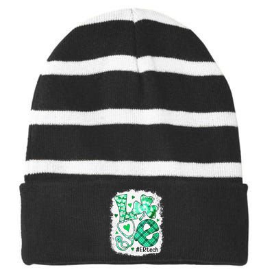 Womens Love ER Tech Life Bleached Saint Patrick's Day Shamrock Striped Beanie with Solid Band