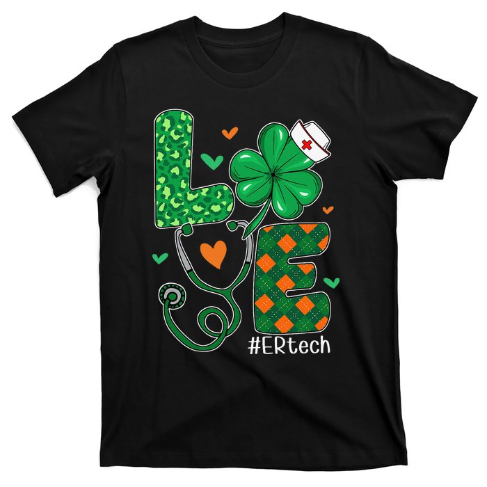 Womens Love ER Tech Life Leopard Shamrock Saint Patrick's Day T-Shirt