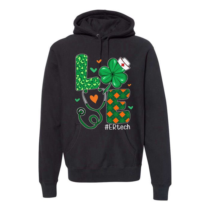 Womens Love ER Tech Life Leopard Shamrock Saint Patrick's Day Premium Hoodie