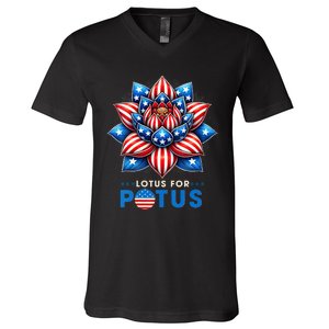 Wo Lotus For Potus Kamala Harris 2024 President V-Neck T-Shirt