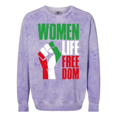 Wo Life Freedom Vintage Iranian Distressed Free Iran Funny Gift Colorblast Crewneck Sweatshirt