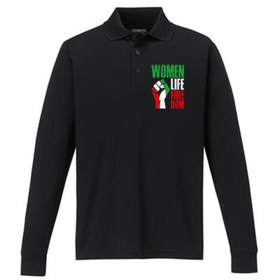 Wo Life Freedom Vintage Iranian Distressed Free Iran Funny Gift Performance Long Sleeve Polo