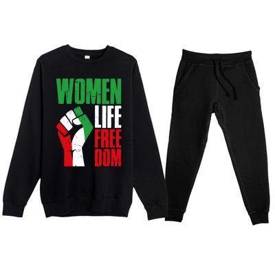 Wo Life Freedom Vintage Iranian Distressed Free Iran Funny Gift Premium Crewneck Sweatsuit Set