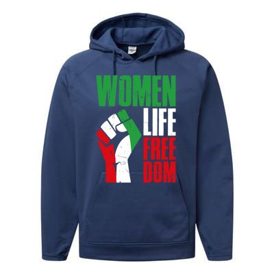 Wo Life Freedom Vintage Iranian Distressed Free Iran Funny Gift Performance Fleece Hoodie