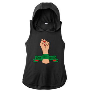 Women Life Freedom Iran Power Fist Ladies PosiCharge Tri-Blend Wicking Draft Hoodie Tank