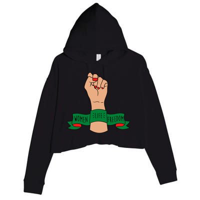 Women Life Freedom Iran Power Fist Crop Fleece Hoodie