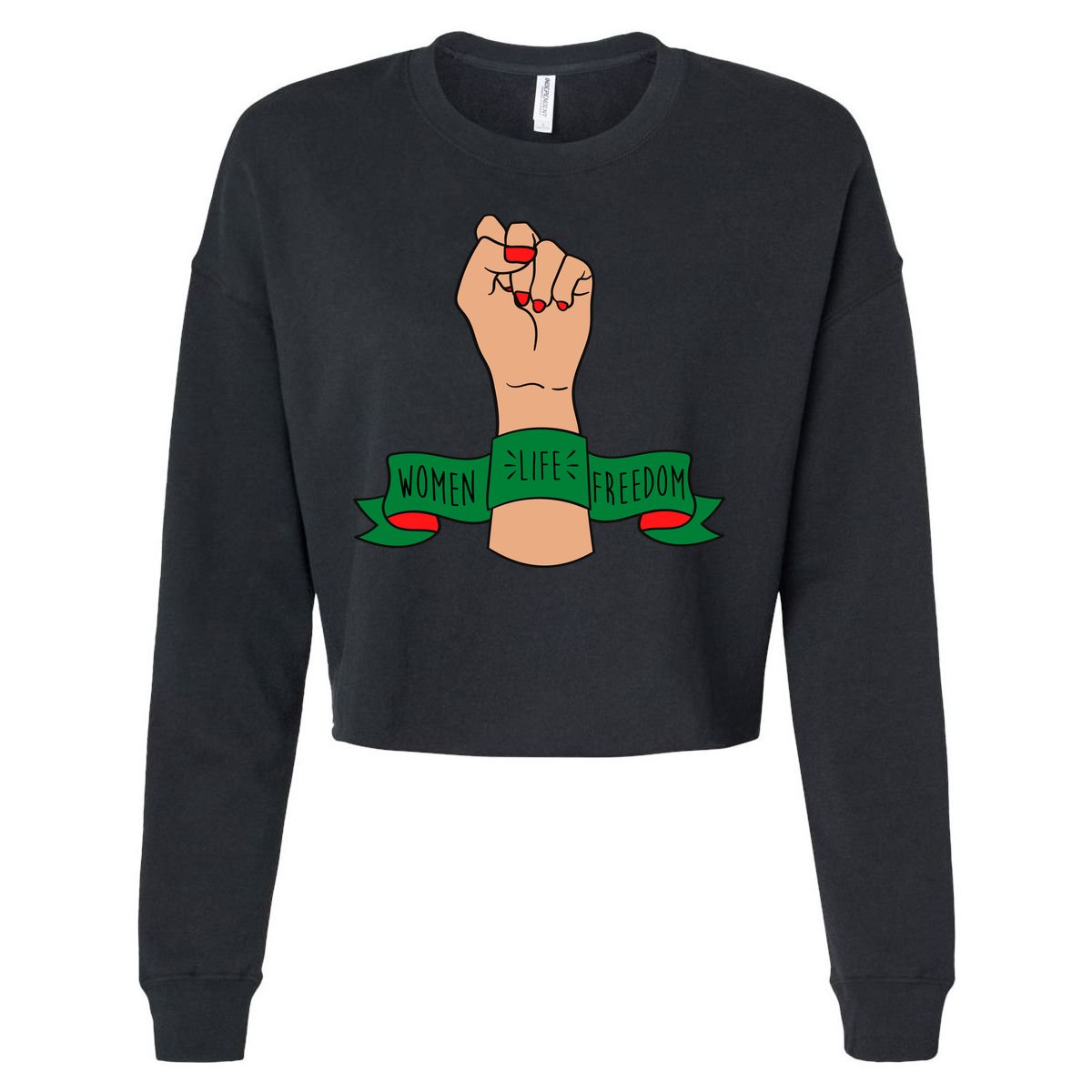 Women Life Freedom Iran Power Fist Cropped Pullover Crew