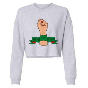 Women Life Freedom Iran Power Fist Cropped Pullover Crew