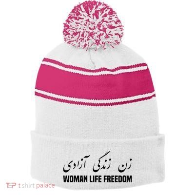 Woman Life Freedom Iran Zan Zendegi Azadi Persian Stripe Pom Pom Beanie