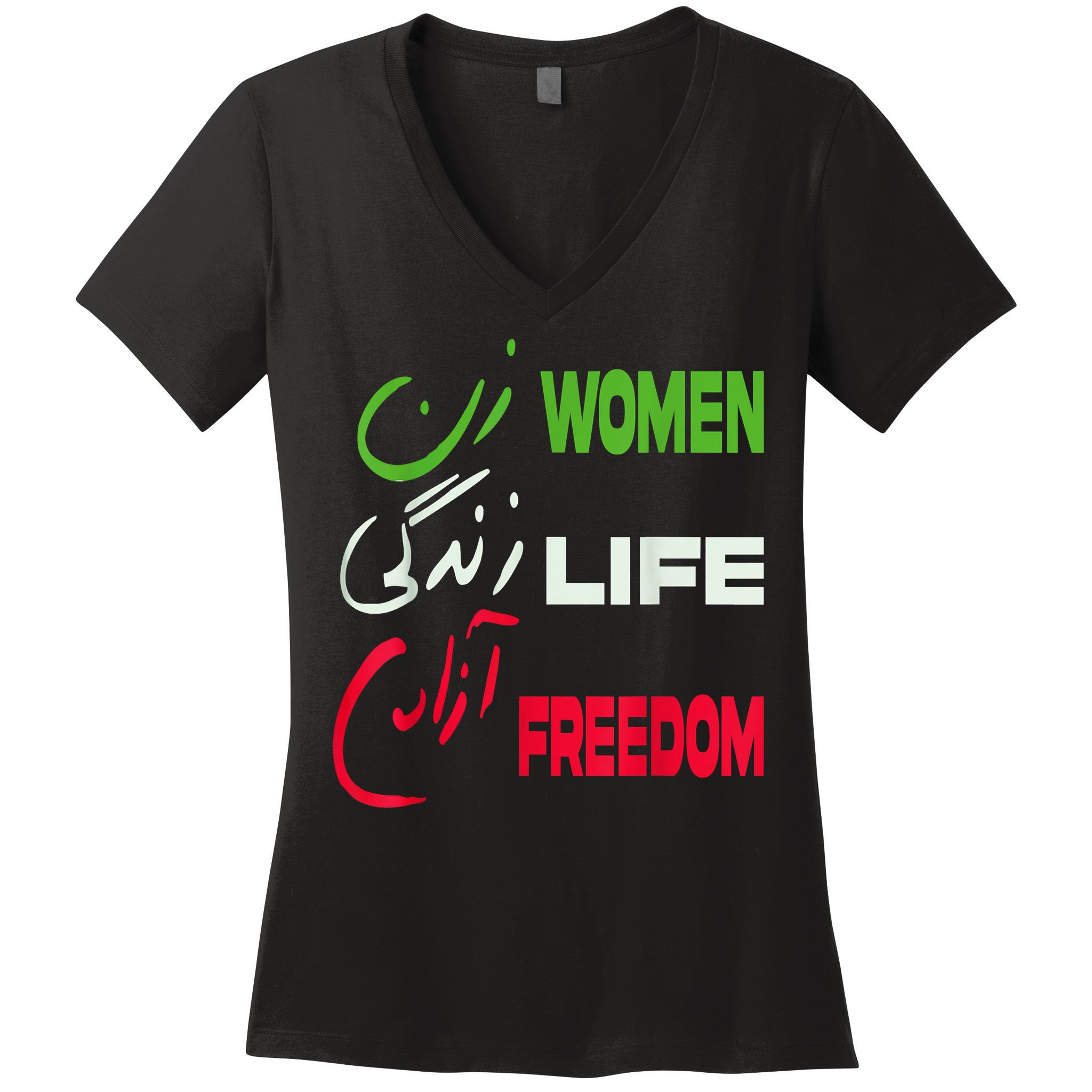 Women Life Freedom Zan Zendegi Azadi Farsi Support Iran Women's V-Neck T-Shirt
