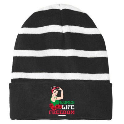 Women Life Freedom, Support Women Iran, Cute Iranian Women Striped Beanie with Solid Band