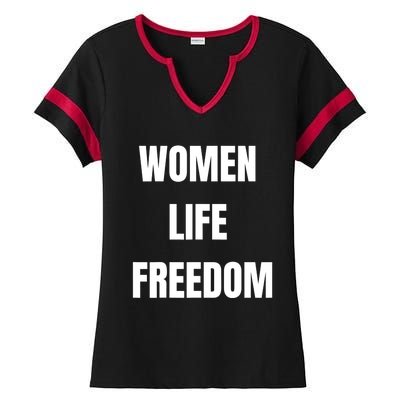 Women Life Freedom Stand With Women Of Iran Ladies Halftime Notch Neck Tee