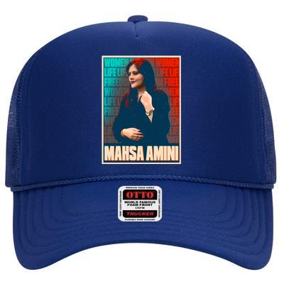 Women Life Freedom Mahsa Amini Vintage Poster High Crown Mesh Back Trucker Hat