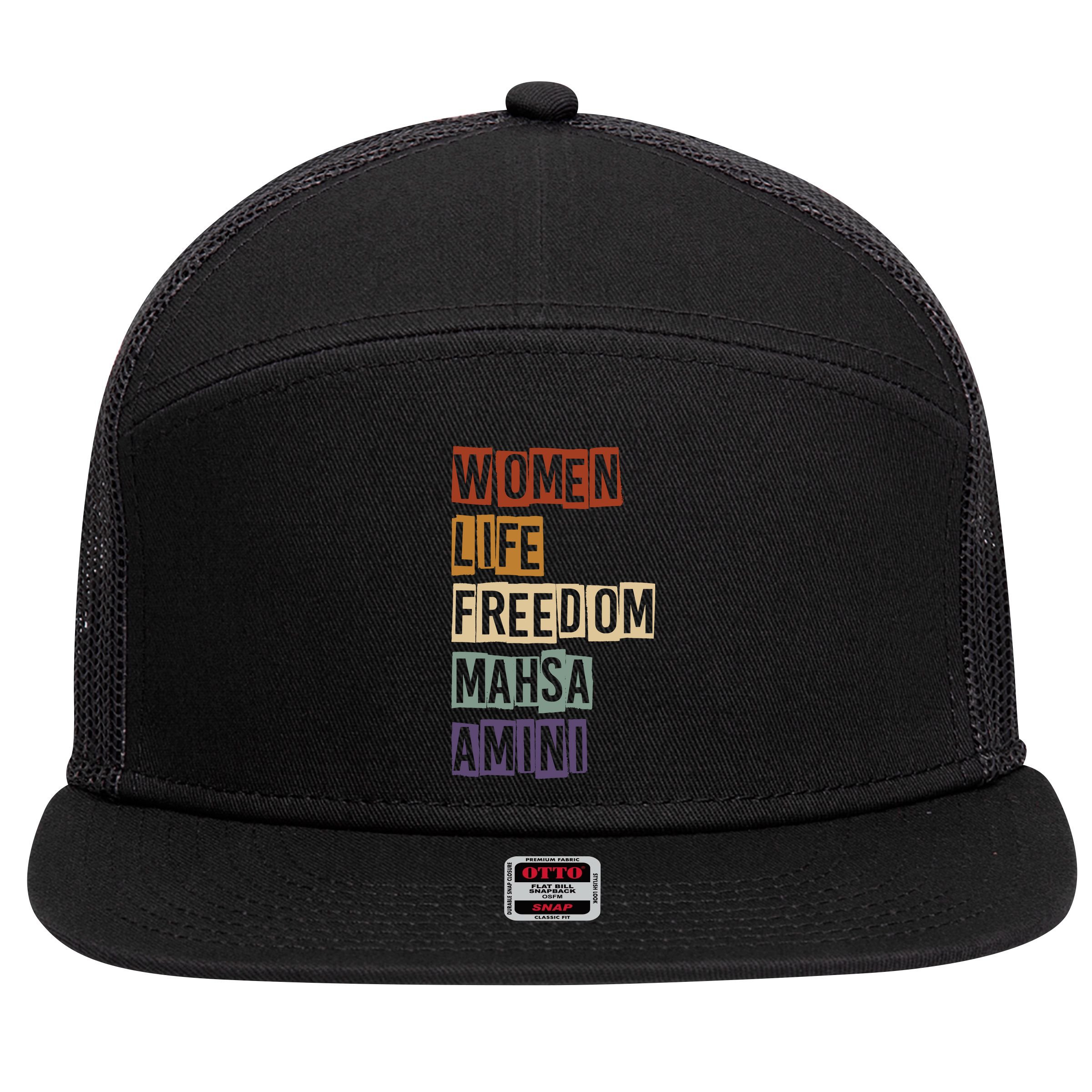 Women Life Freedom Mahsa Amini Rise With The Women Of Iran 7 Panel Mesh Trucker Snapback Hat