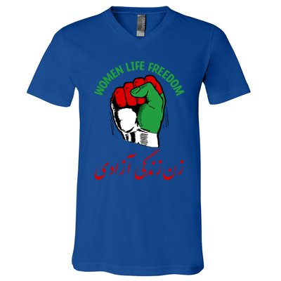 Wo Life Freedom Iran Flag Rise With Of Iran Gift V-Neck T-Shirt