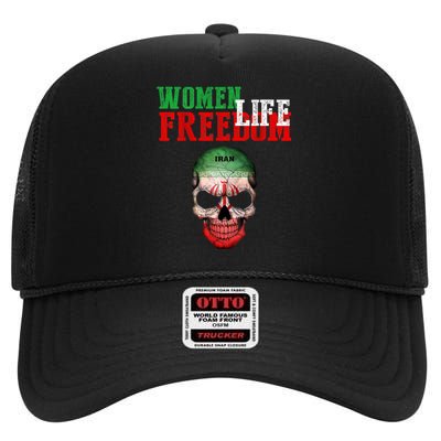 WOMEN LIFE FREEDOM, Skull Iranian Flag Women Of Iran Freedom High Crown Mesh Back Trucker Hat