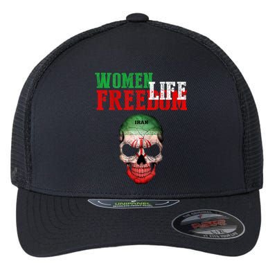 WOMEN LIFE FREEDOM, Skull Iranian Flag Women Of Iran Freedom Flexfit Unipanel Trucker Cap