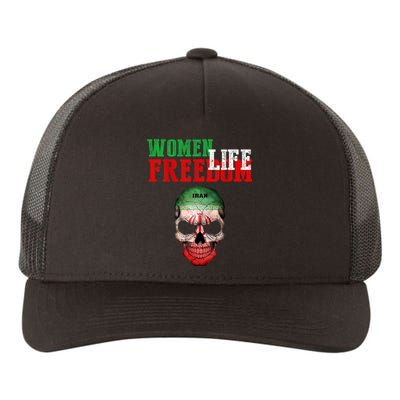 WOMEN LIFE FREEDOM, Skull Iranian Flag Women Of Iran Freedom Yupoong Adult 5-Panel Trucker Hat