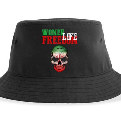 WOMEN LIFE FREEDOM, Skull Iranian Flag Women Of Iran Freedom Sustainable Bucket Hat