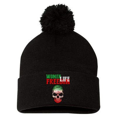 WOMEN LIFE FREEDOM, Skull Iranian Flag Women Of Iran Freedom Pom Pom 12in Knit Beanie