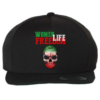 WOMEN LIFE FREEDOM, Skull Iranian Flag Women Of Iran Freedom Wool Snapback Cap