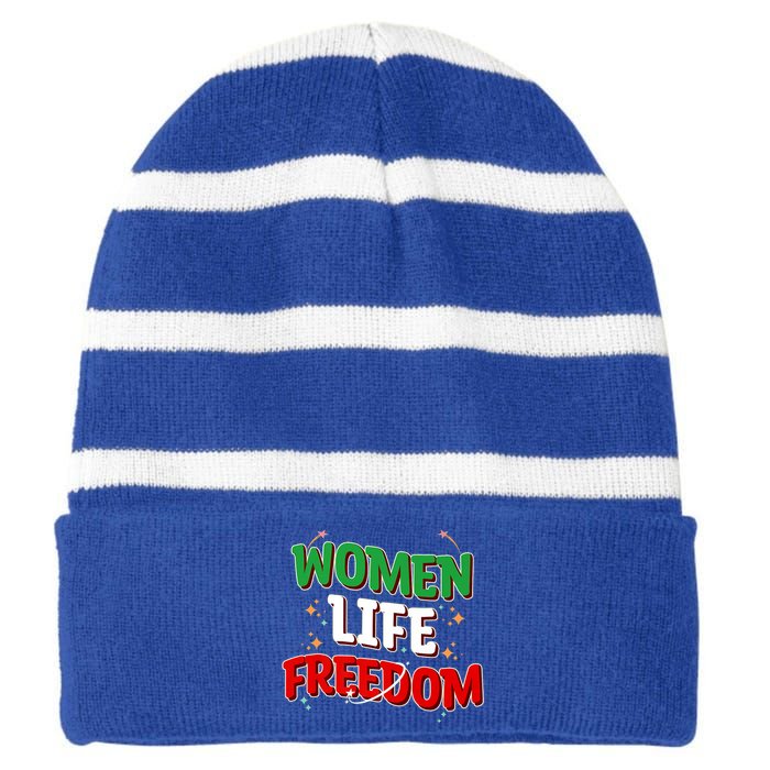 Wo Life Freedom Iranian Flag Of Iran Gift Striped Beanie with Solid Band