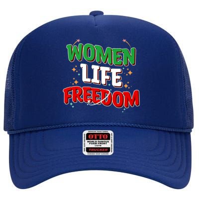 Wo Life Freedom Iranian Flag Of Iran Gift High Crown Mesh Back Trucker Hat