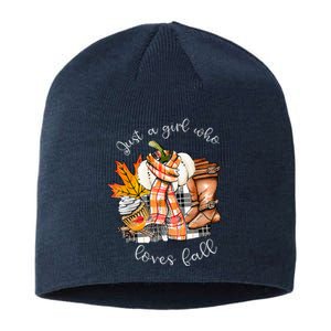 Who Loves Fall Football Thankving Fall Autumn Sustainable Beanie