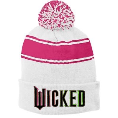 Wicked Logo Funny Witch Stripe Pom Pom Beanie