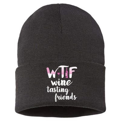 Wine Lover Funny Wtf Wine Tasting Friends Drinking Wine Sustainable Knit Beanie