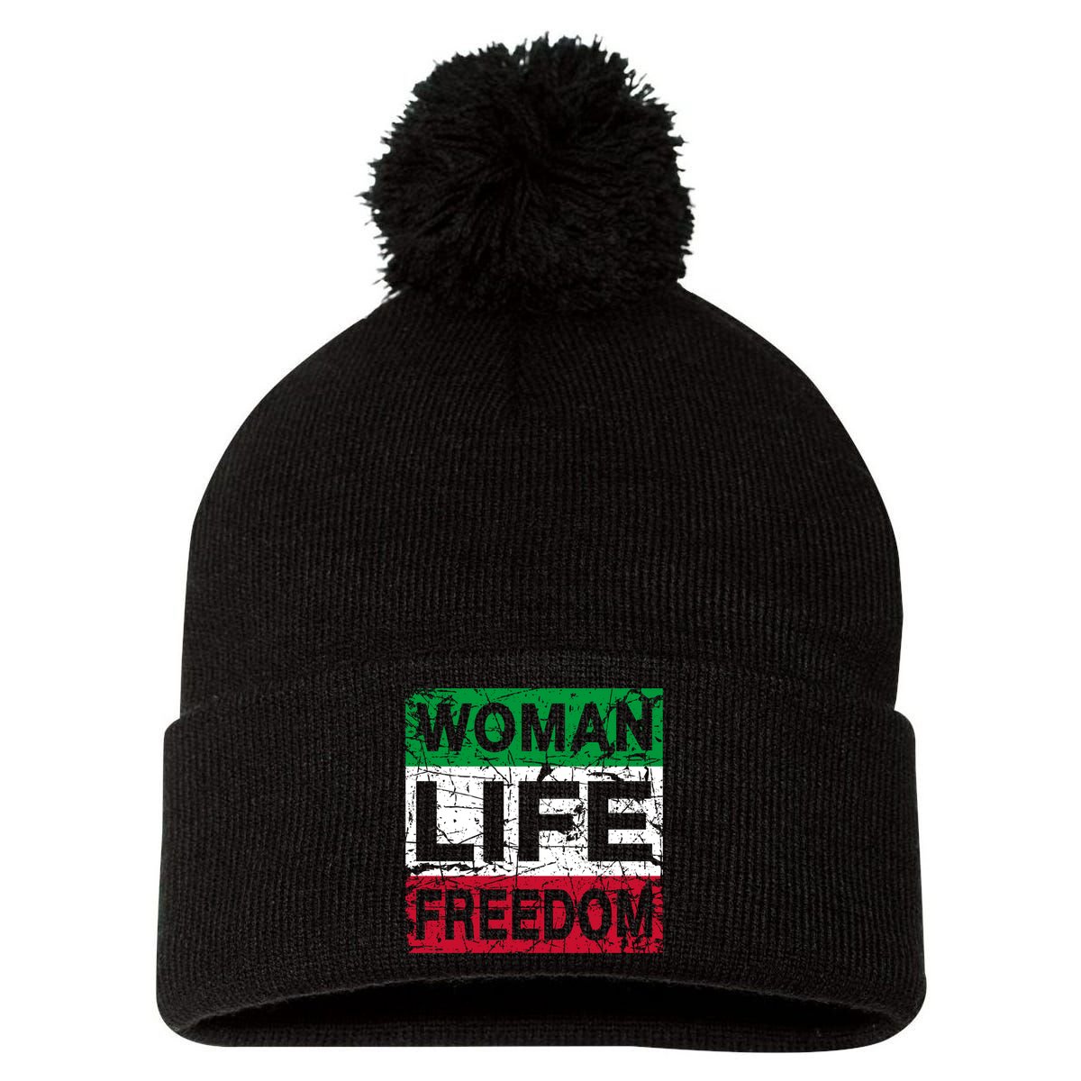 WOMAN LIFE FREEDOM IRAN RISE WITH THE WOMAN Support Woman Pom Pom 12in Knit Beanie