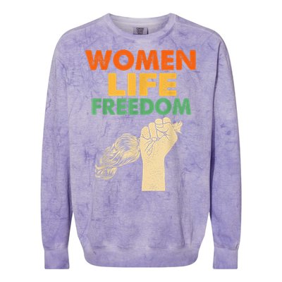 Women Life Freedom Iran Feminist Vintage Colorblast Crewneck Sweatshirt