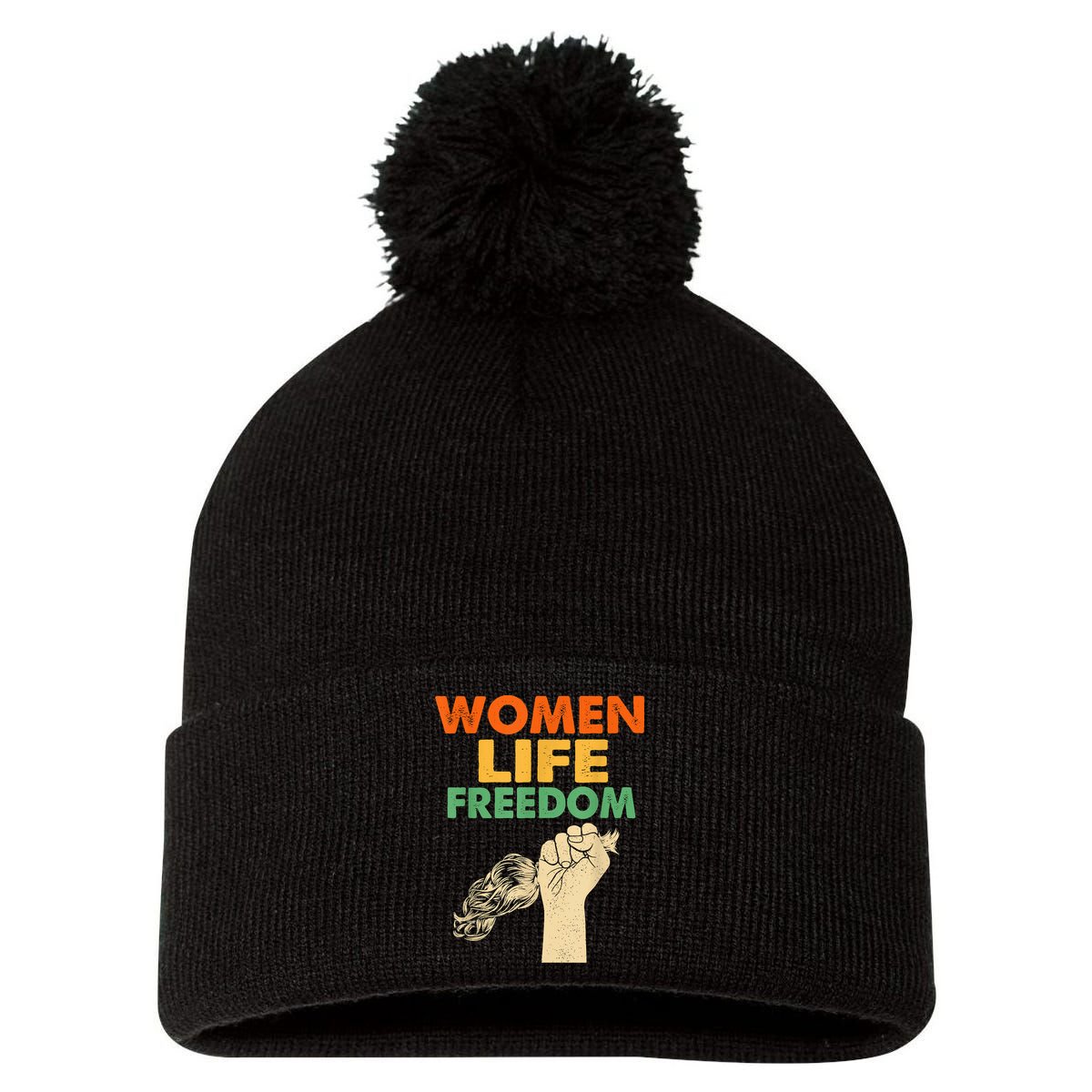 Women Life Freedom Iran Feminist Vintage Pom Pom 12in Knit Beanie