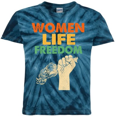 Women Life Freedom Iran Feminist Vintage Kids Tie-Dye T-Shirt