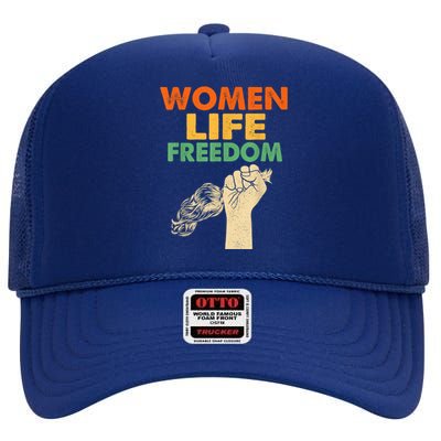 Women Life Freedom Iran Feminist Vintage High Crown Mesh Back Trucker Hat