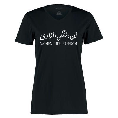 Wo Life Freedom Zan Zendegi Azadi Farsi Calligraphy Women's Momentum V-Neck T-Shirt