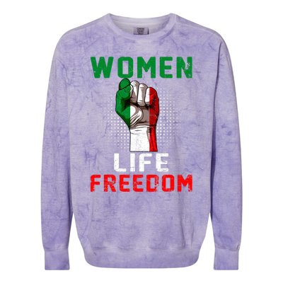 Women Life Freedom Stand With Women Iranian Flag Raised Hand Colorblast Crewneck Sweatshirt