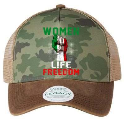 Women Life Freedom Stand With Women Iranian Flag Raised Hand Legacy Tie Dye Trucker Hat